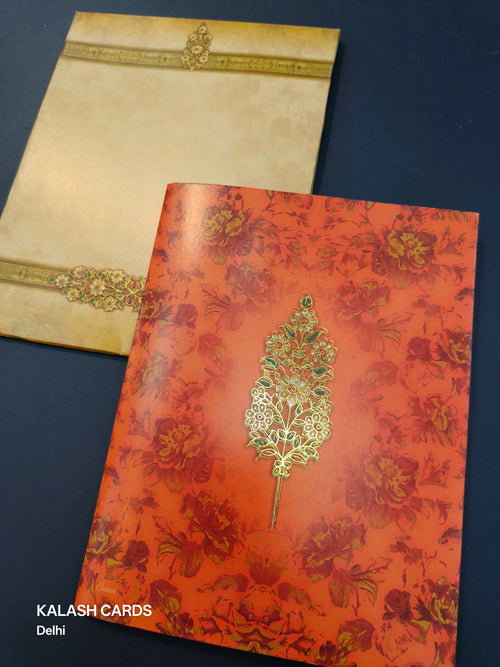 KL0184 Traditional Vintage Design Semi Box Paper Wedding Card (2 Page)-Kalash Cards