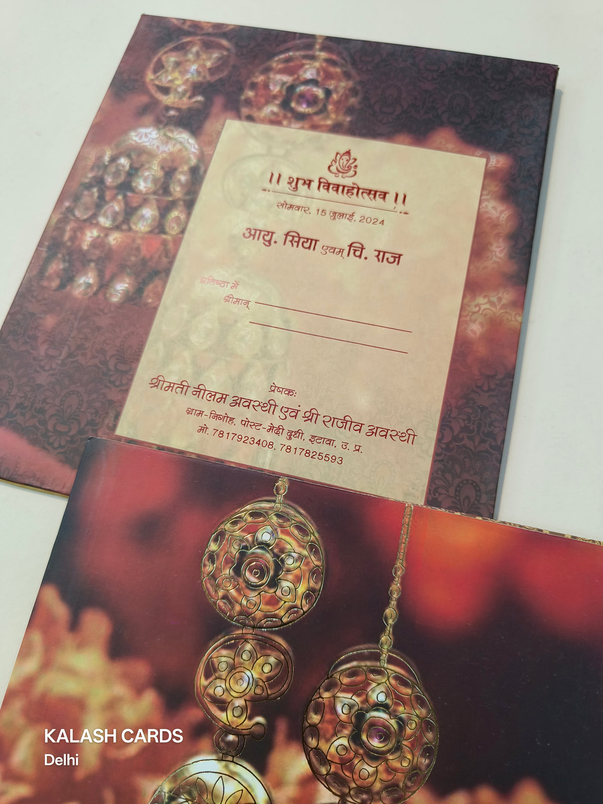 KL0192 Traditional Design Semi Box Paper Wedding Card with 2 Inserts and Envelope-Kalash Cards