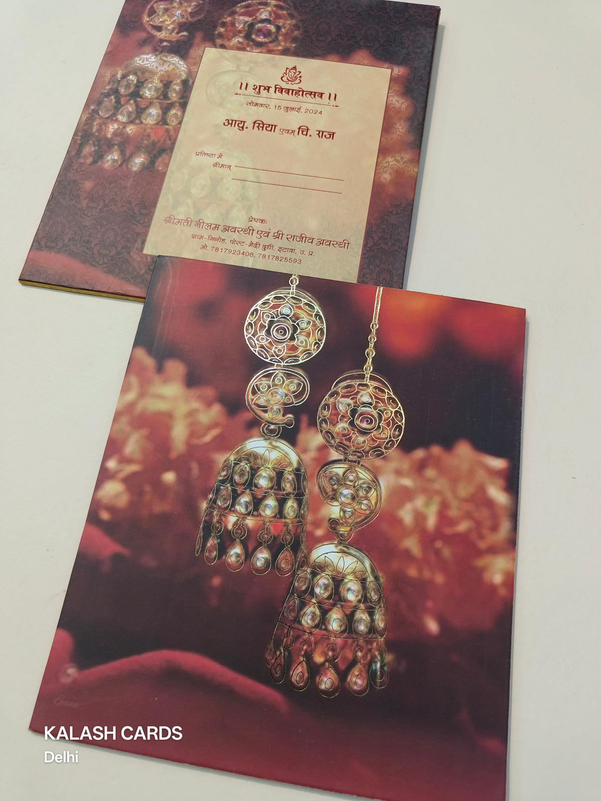 KL0192 Traditional Design Semi Box Paper Wedding Card with 2 Inserts and Envelope-Kalash Cards