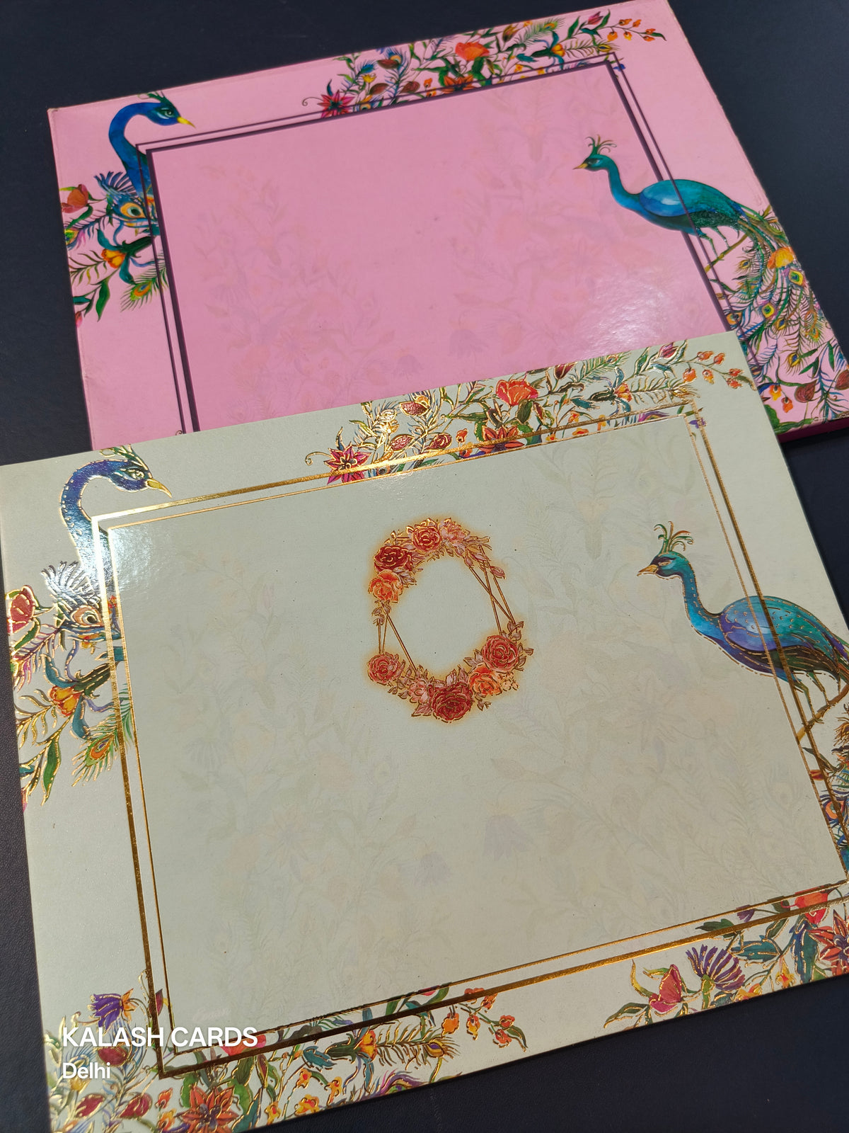 KL0194 Peacock Design Semi Box Paper Wedding Card (2 Page)-Kalash Cards
