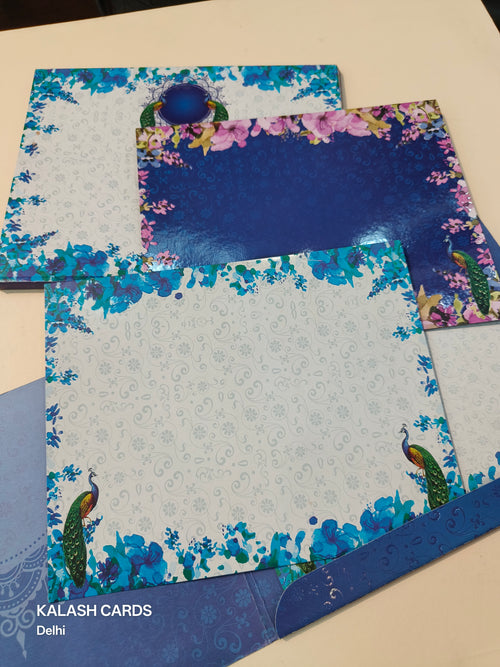 KL0195 Peacock Design Semi Box Paper Wedding Card (2 Page)-Kalash Cards