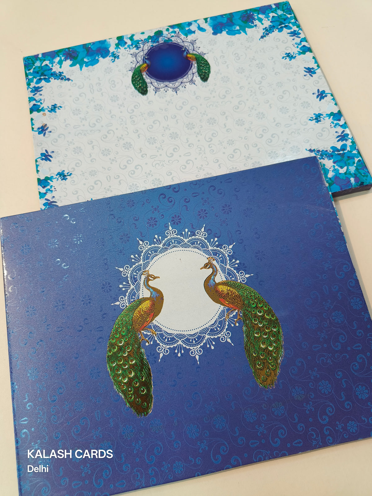 KL0195 Peacock Design Semi Box Paper Wedding Card (2 Page)-Kalash Cards