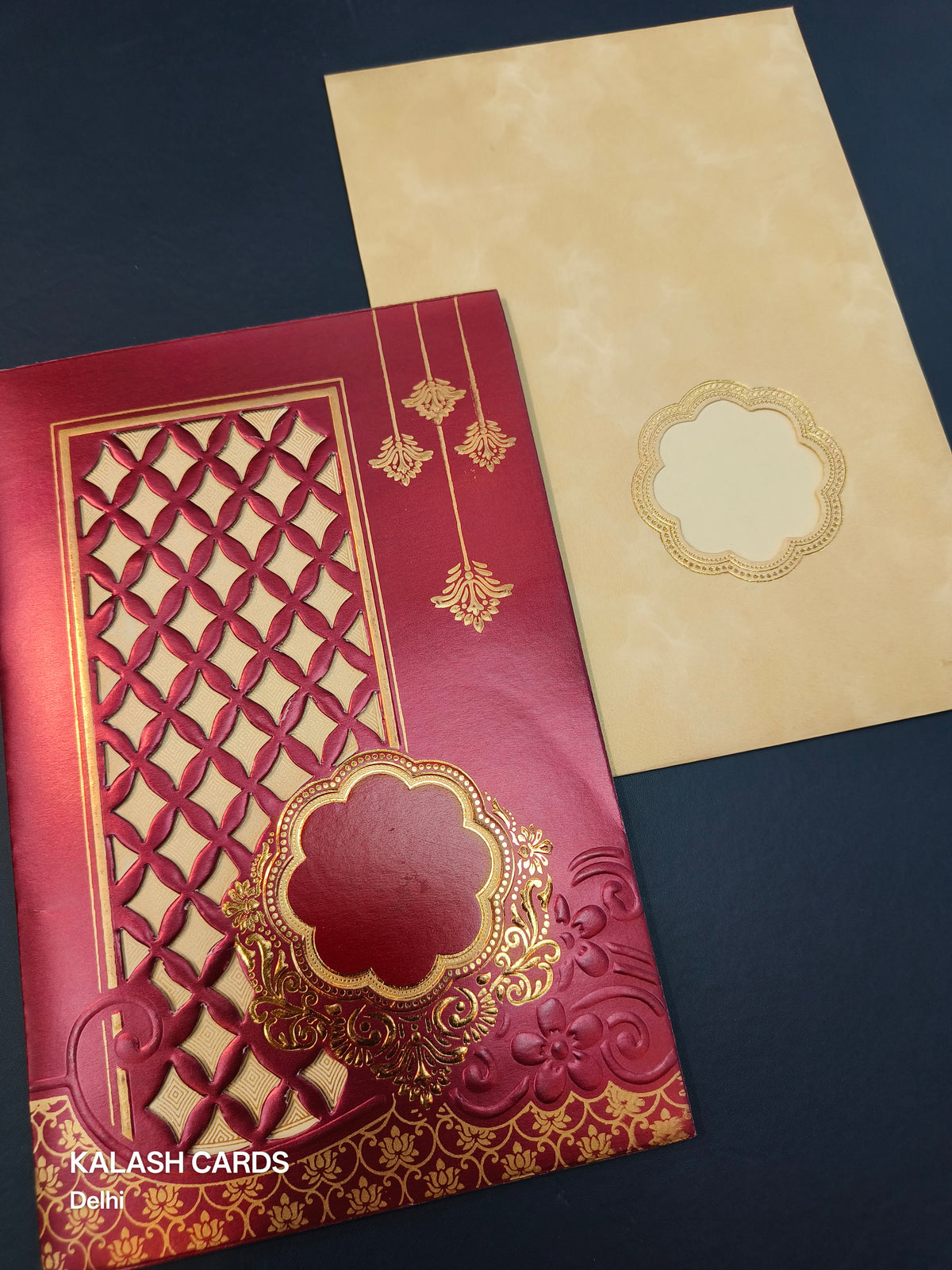 KL0233 Laser Cut Embossed Premium Paper Wedding Card (2 Page)-Kalash Cards