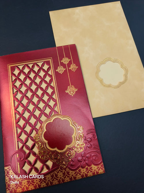 KL0233 Laser Cut Embossed Premium Paper Wedding Card (2 Page)-Kalash Cards