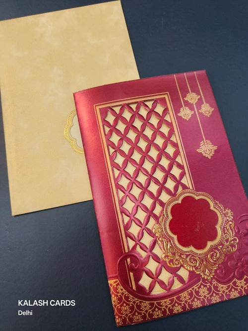 KL0233 Laser Cut Embossed Premium Paper Wedding Card (2 Page)-Kalash Cards