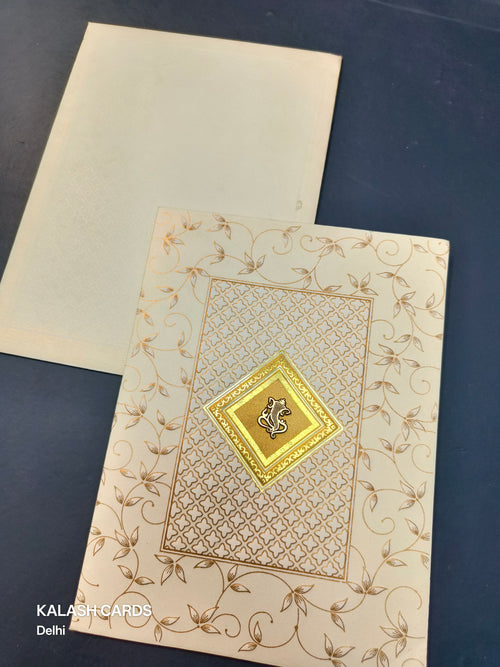 KL0258 Traditional Design Embossed Paper Wedding Card with 2 Inserts and Envelope-Kalash Cards