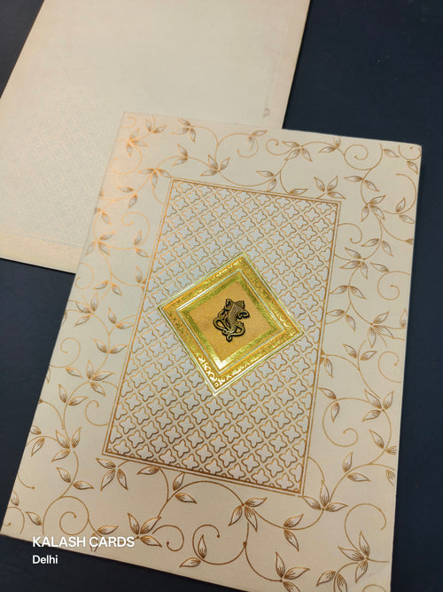KL0258 Traditional Design Embossed Paper Wedding Card with 2 Inserts and Envelope-Kalash Cards