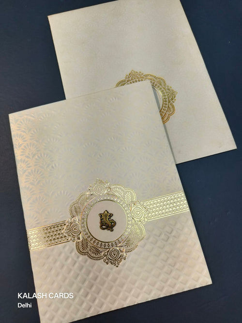 KL0260 Traditional Design Embossed Paper Wedding Card (2 Page)-Kalash Cards