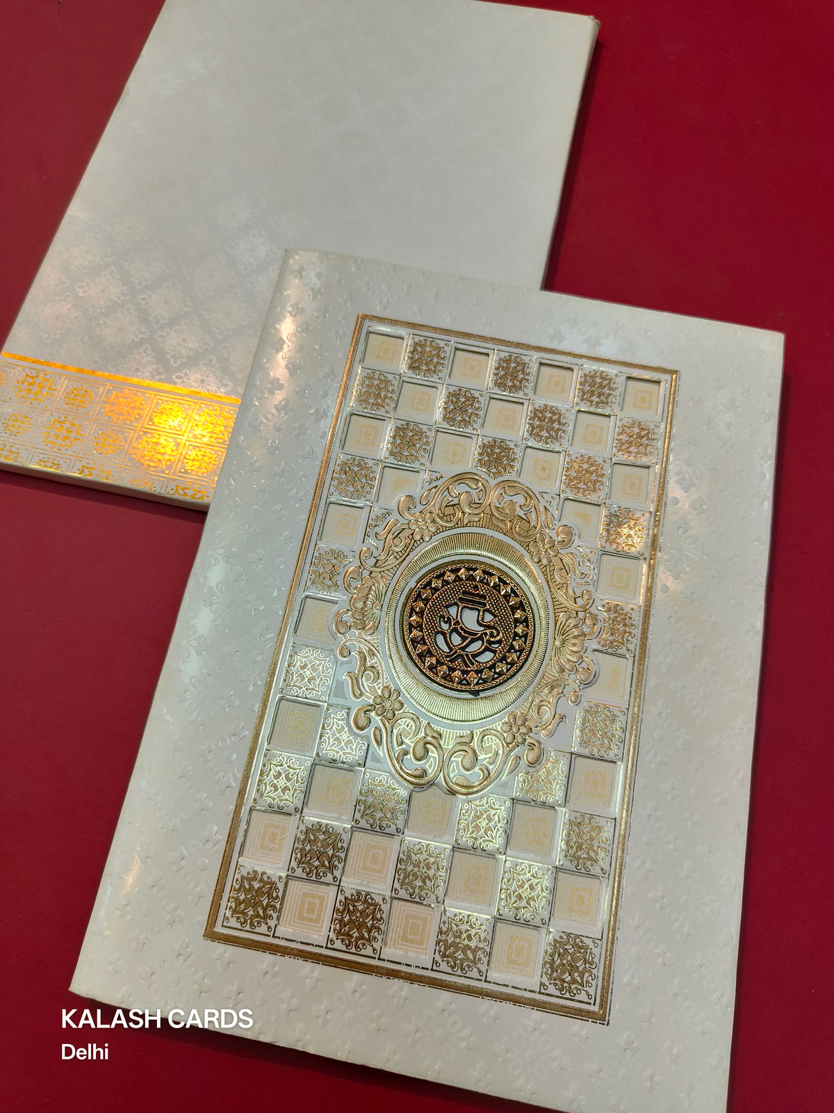 KL0262 Semi Box Laser Cut Paper Wedding Card with 2 Inserts and Envelope-Kalash Cards