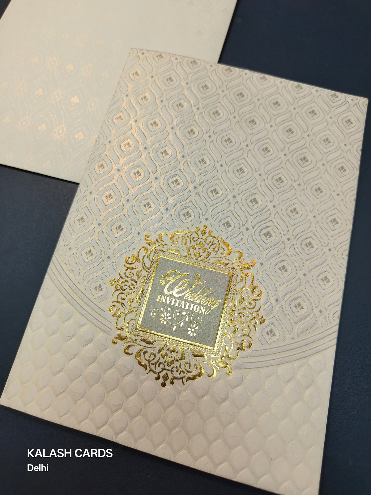 KL0274 Embossed Design Paper Wedding Card with (2 Page)-Kalash Cards