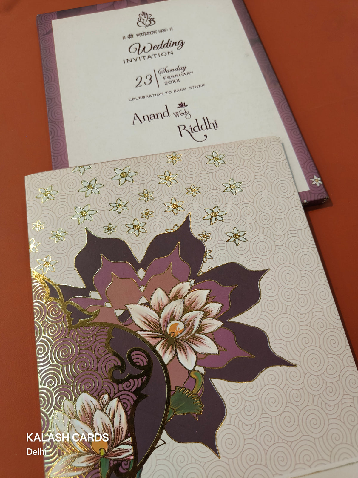 KL0277 Semi Box Floral Paper Wedding Card (2 Page)-Kalash Cards