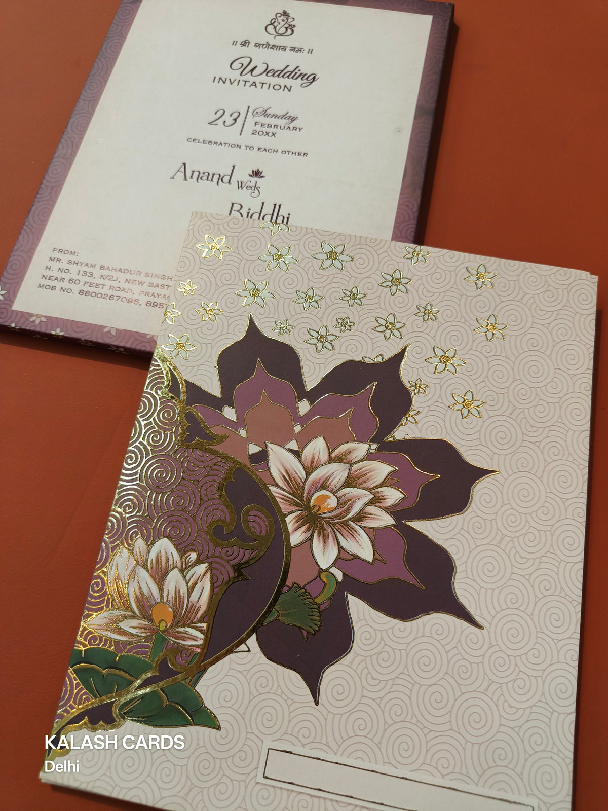 KL0277 Semi Box Floral Paper Wedding Card (2 Page)-Kalash Cards
