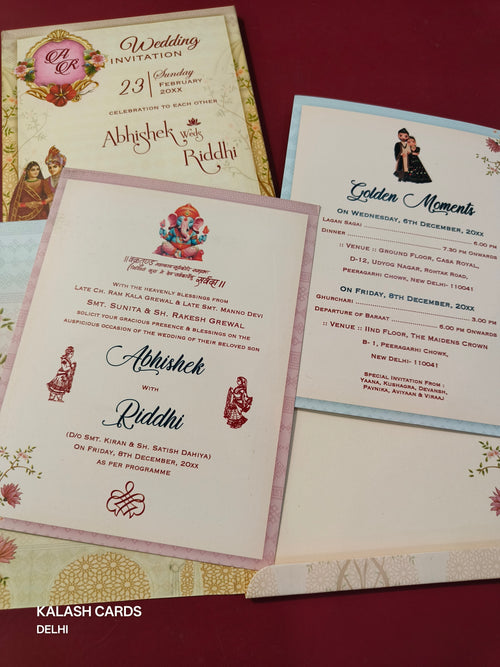 KL0278 Semi Box Dulha Dulhan Paper Wedding Card (2 Page)-Kalash Cards