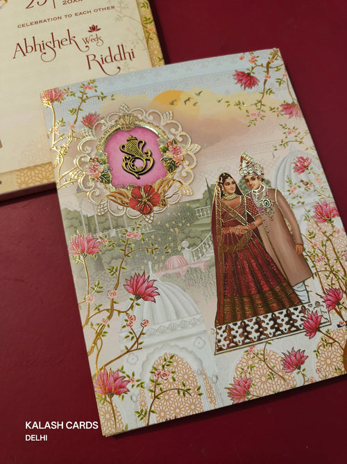 KL0278 Semi Box Dulha Dulhan Paper Wedding Card (2 Page)-Kalash Cards