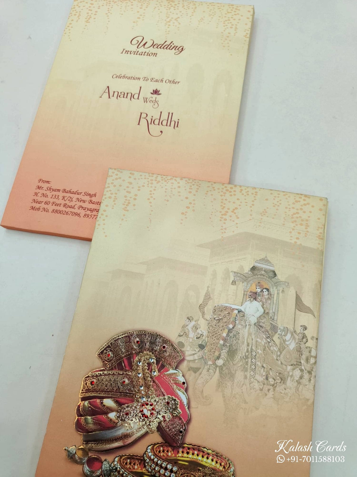 KL0632 Traditional Sehra Barat Design Padding Thick Wedding Card with 2 Inserts and Envelope-Kalash Cards