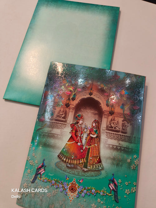 KL0640 Raja Rani Design Semi Box Paper Wedding Card (2 Page)-Kalash Cards