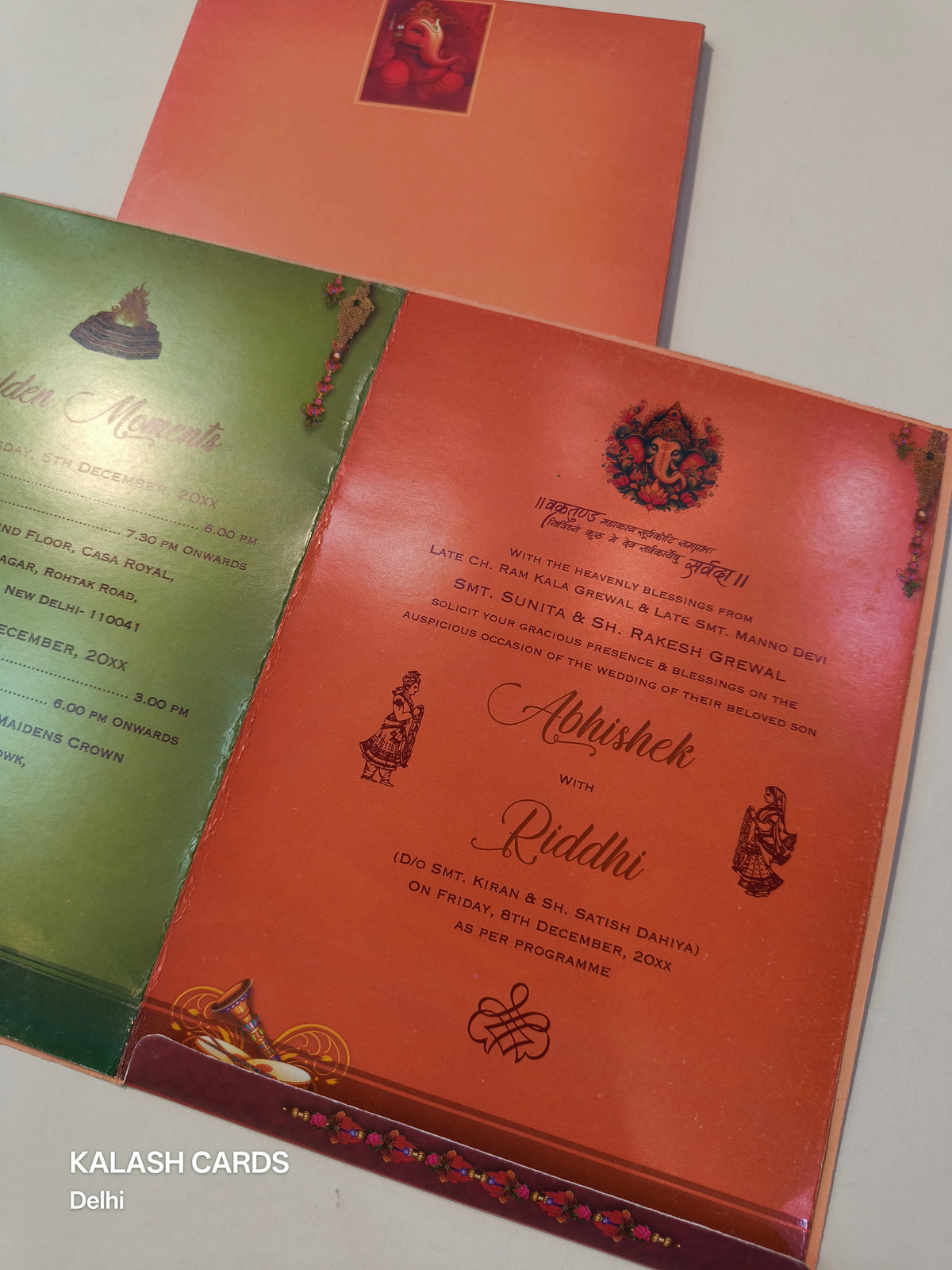 KL0641 Ganesh Semi Box Paper Wedding Card (2 Page)-Kalash Cards