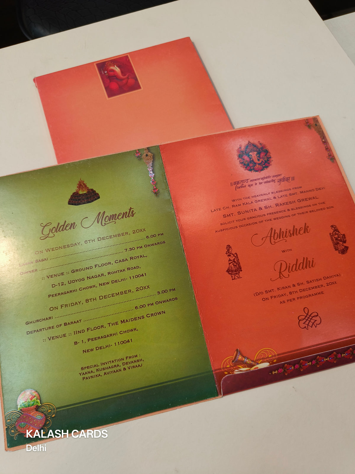 KL0641 Ganesh Semi Box Paper Wedding Card (2 Page)-Kalash Cards