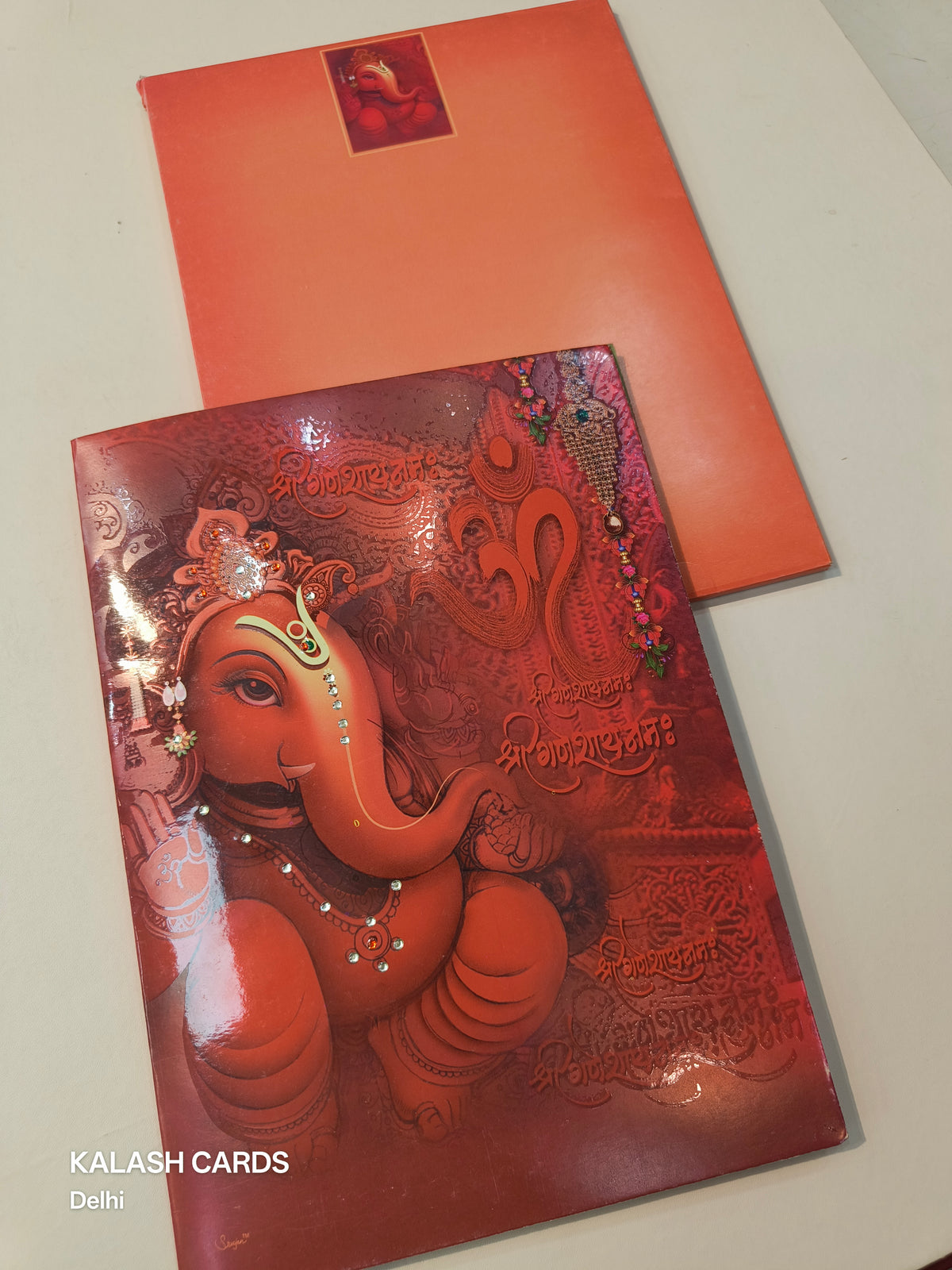 KL0641 Ganesh Semi Box Paper Wedding Card (2 Page)-Kalash Cards