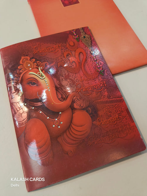 KL0641 Ganesh Semi Box Paper Wedding Card (2 Page)-Kalash Cards