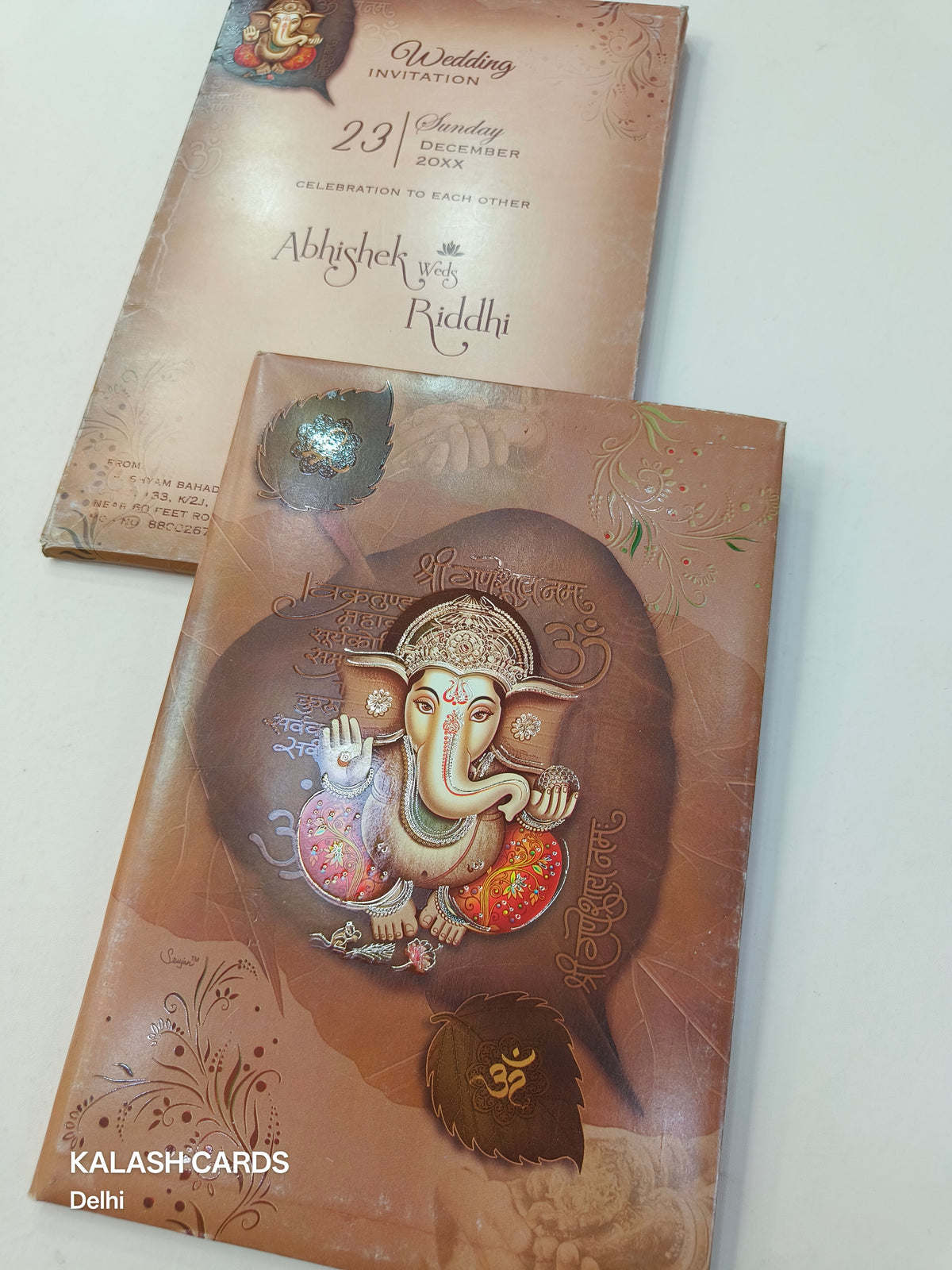 KL0708 Ganesha Hardboard Padding Thick Wedding Card with 2 Inserts and Envelope-Kalash Cards
