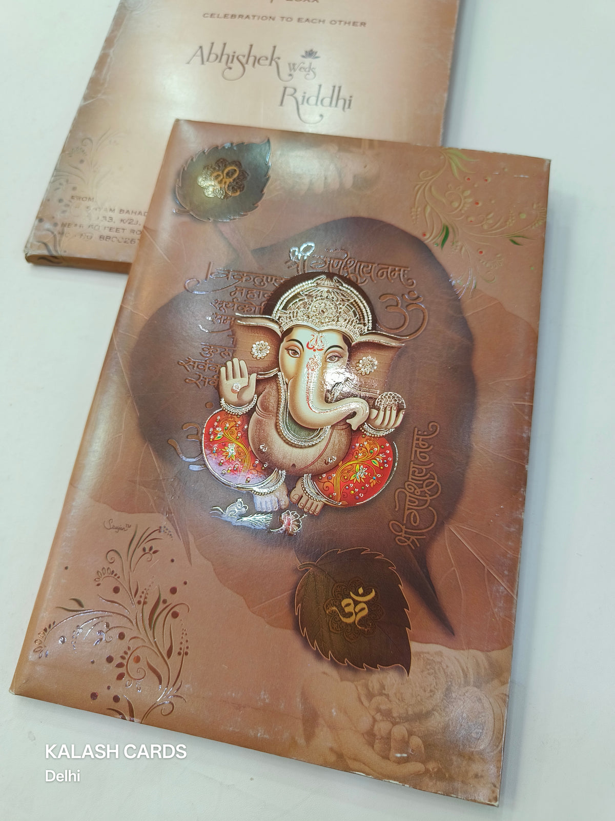 KL0708 Ganesha Hardboard Padding Thick Wedding Card with 2 Inserts and Envelope-Kalash Cards