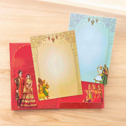 KL0709 Ganesha Barat Hardbound Padding Thick Wedding Card with 2 Inserts and Envelope-Kalash Cards