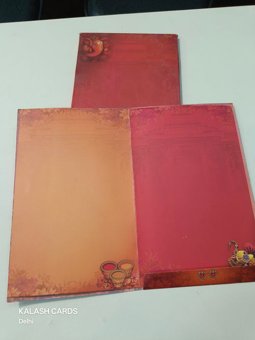 KL0712 Semi Box Paper Wedding Card with 2 Inserts and Envelope-Kalash Cards