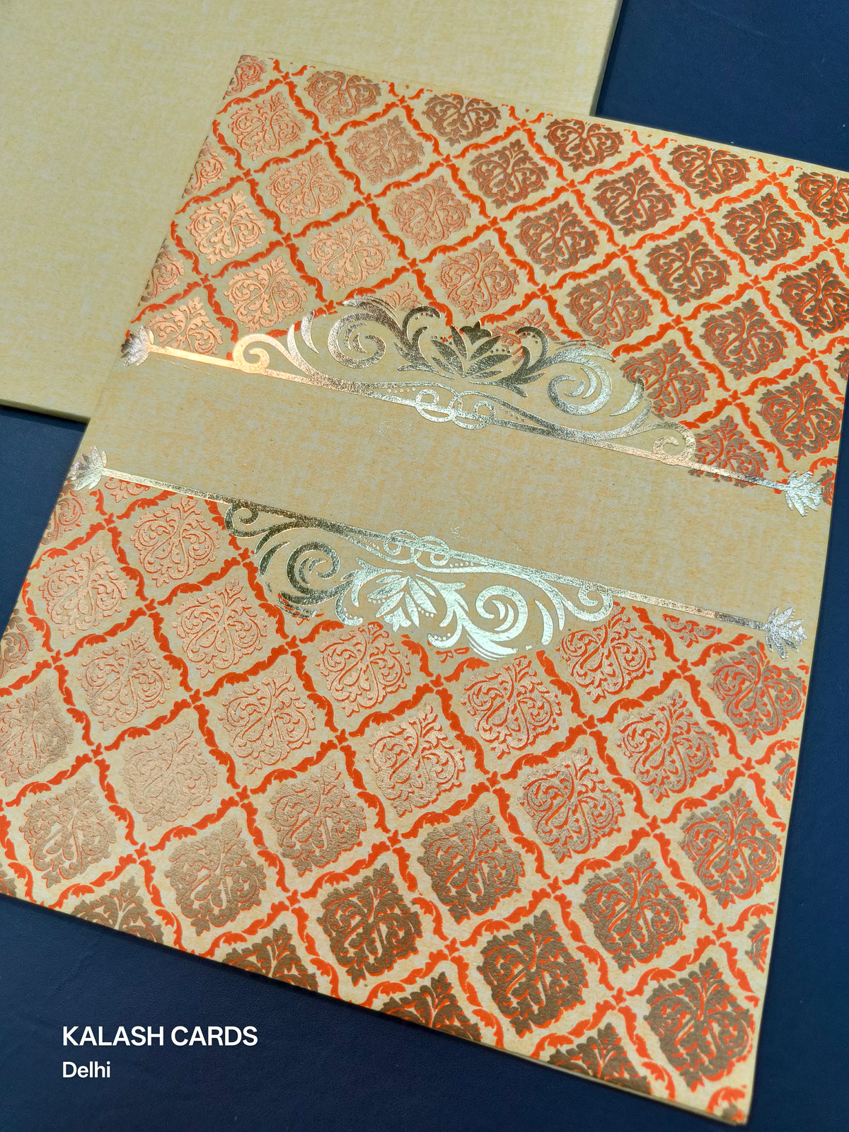 KL07A Traditional Design Semi Box Paper Wedding Card (2 Page)-Kalash Cards