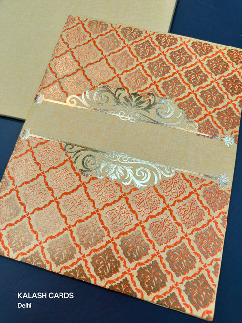 KL07A Traditional Design Semi Box Paper Wedding Card (2 Page)-Kalash Cards