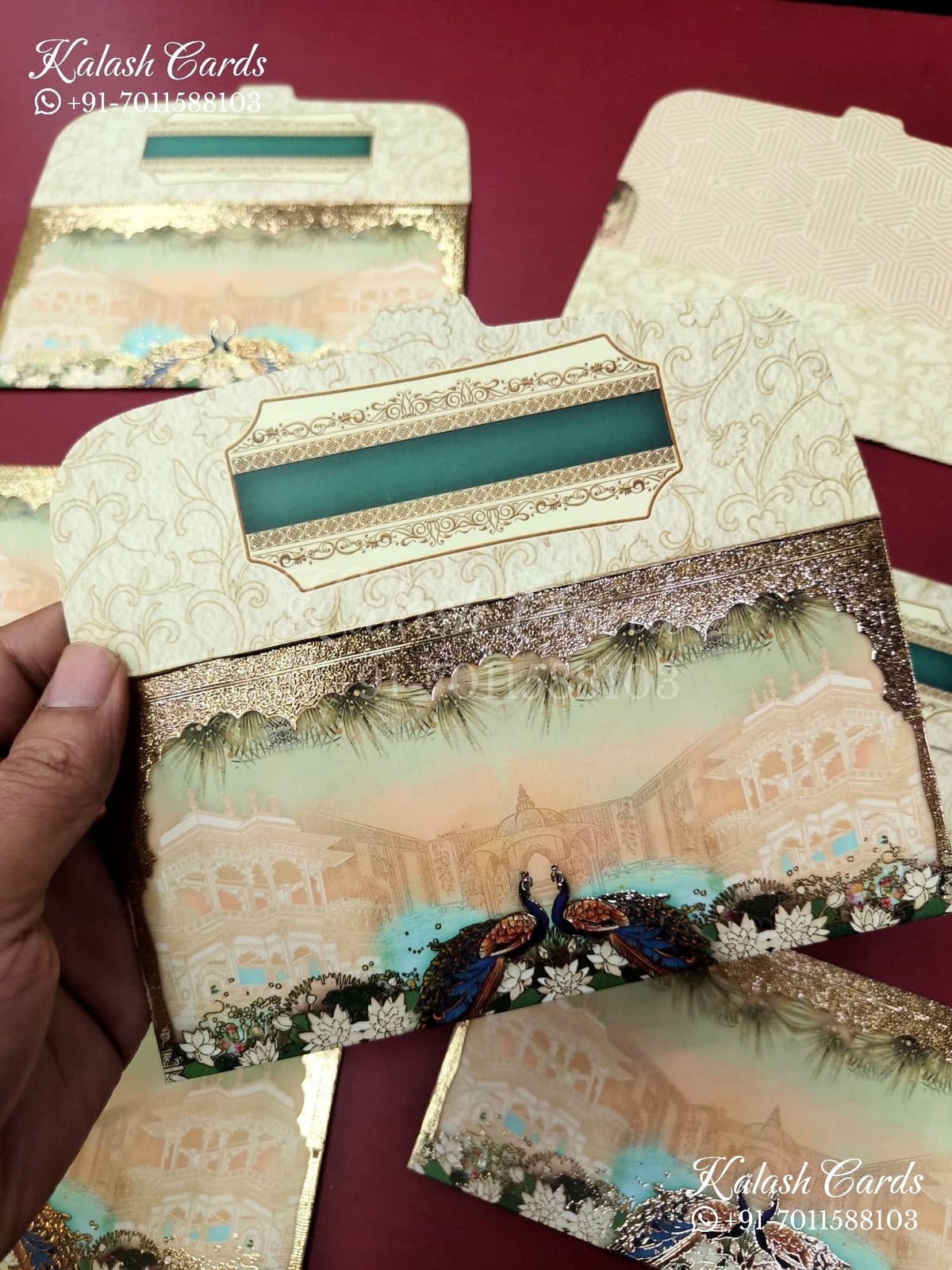KL102E Premium 3D Gold Foil Designer Shagun Money Envelopes-Kalash Cards