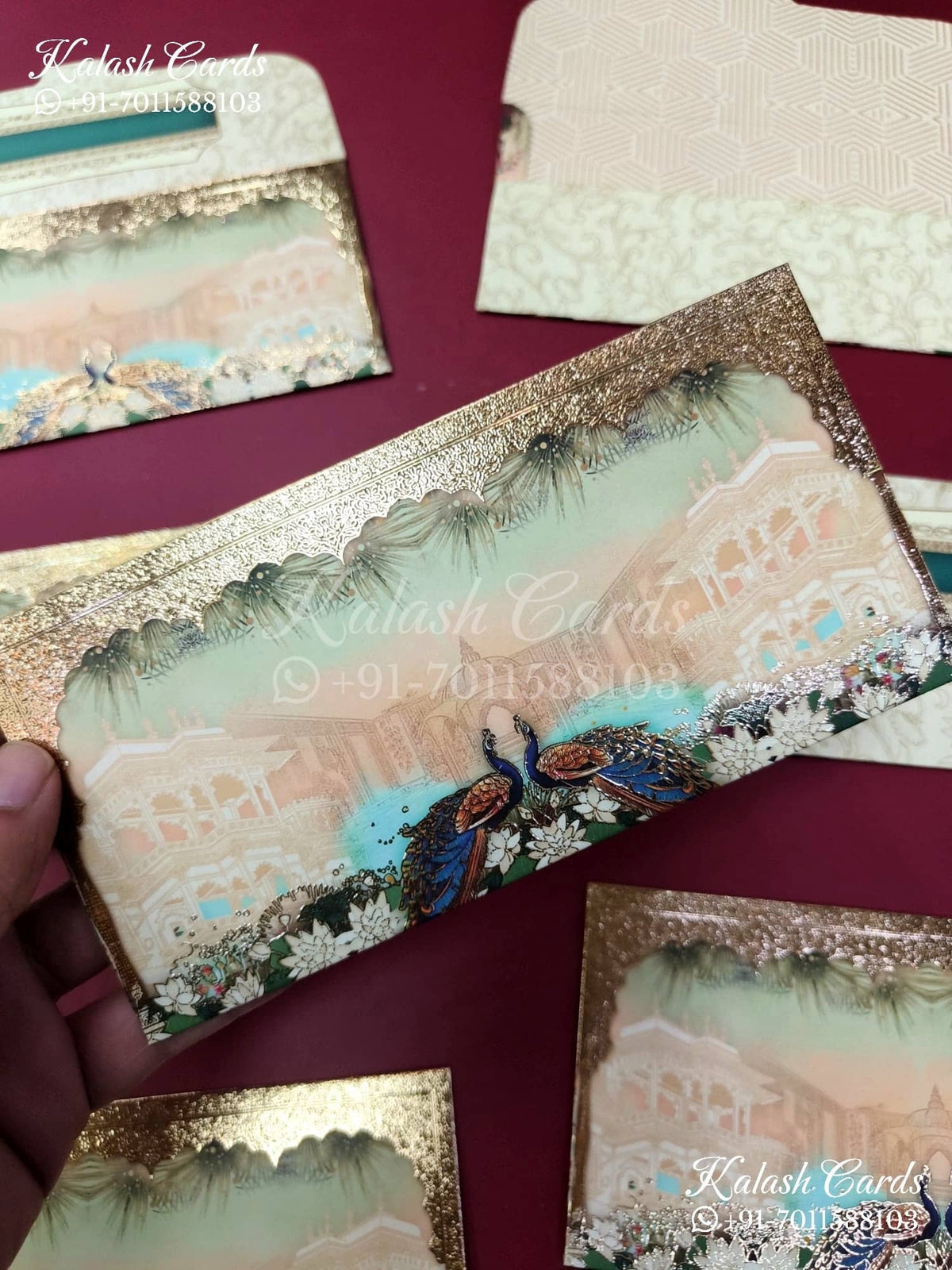 KL102E Premium 3D Gold Foil Designer Shagun Money Envelopes-Kalash Cards