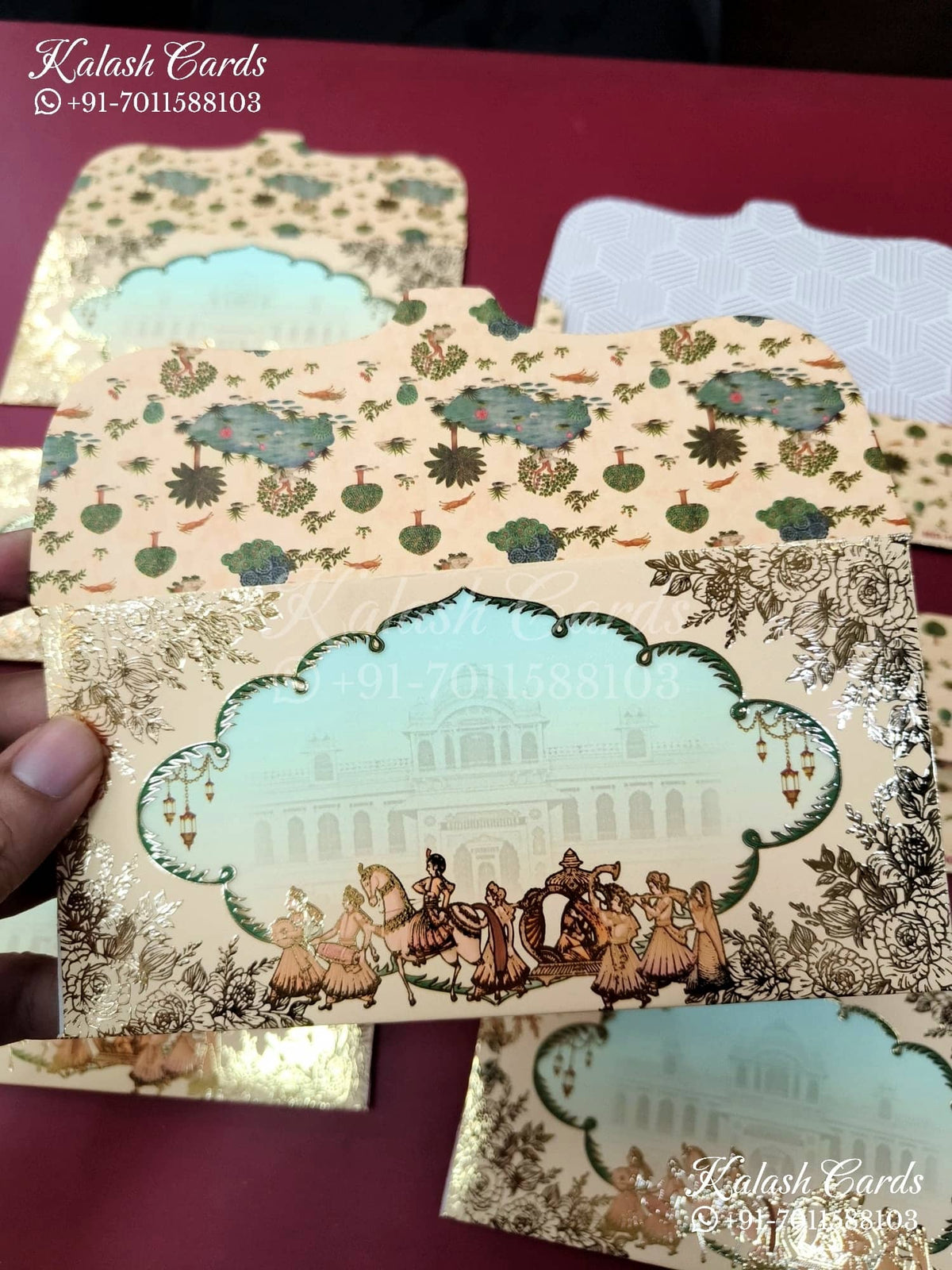 KL134E Premium 3D Gold Foil Designer Shagun Money Envelopes-Kalash Cards