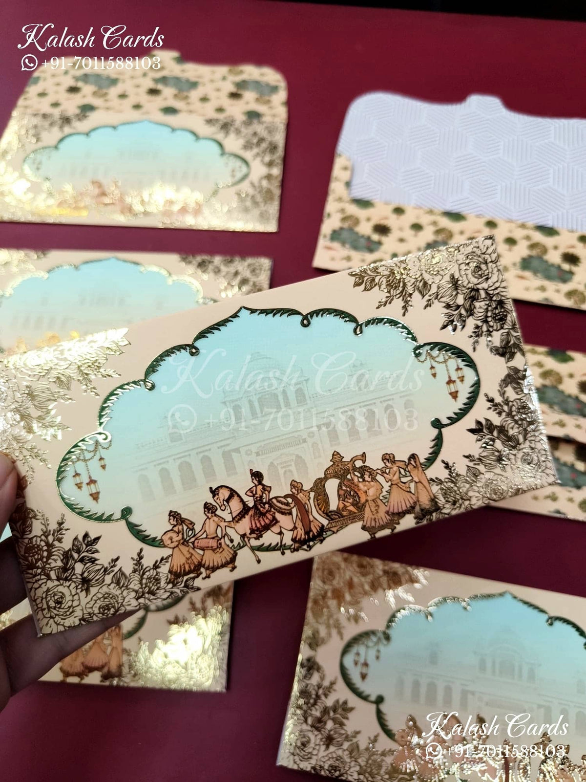 KL134E Premium 3D Gold Foil Designer Shagun Money Envelopes-Kalash Cards