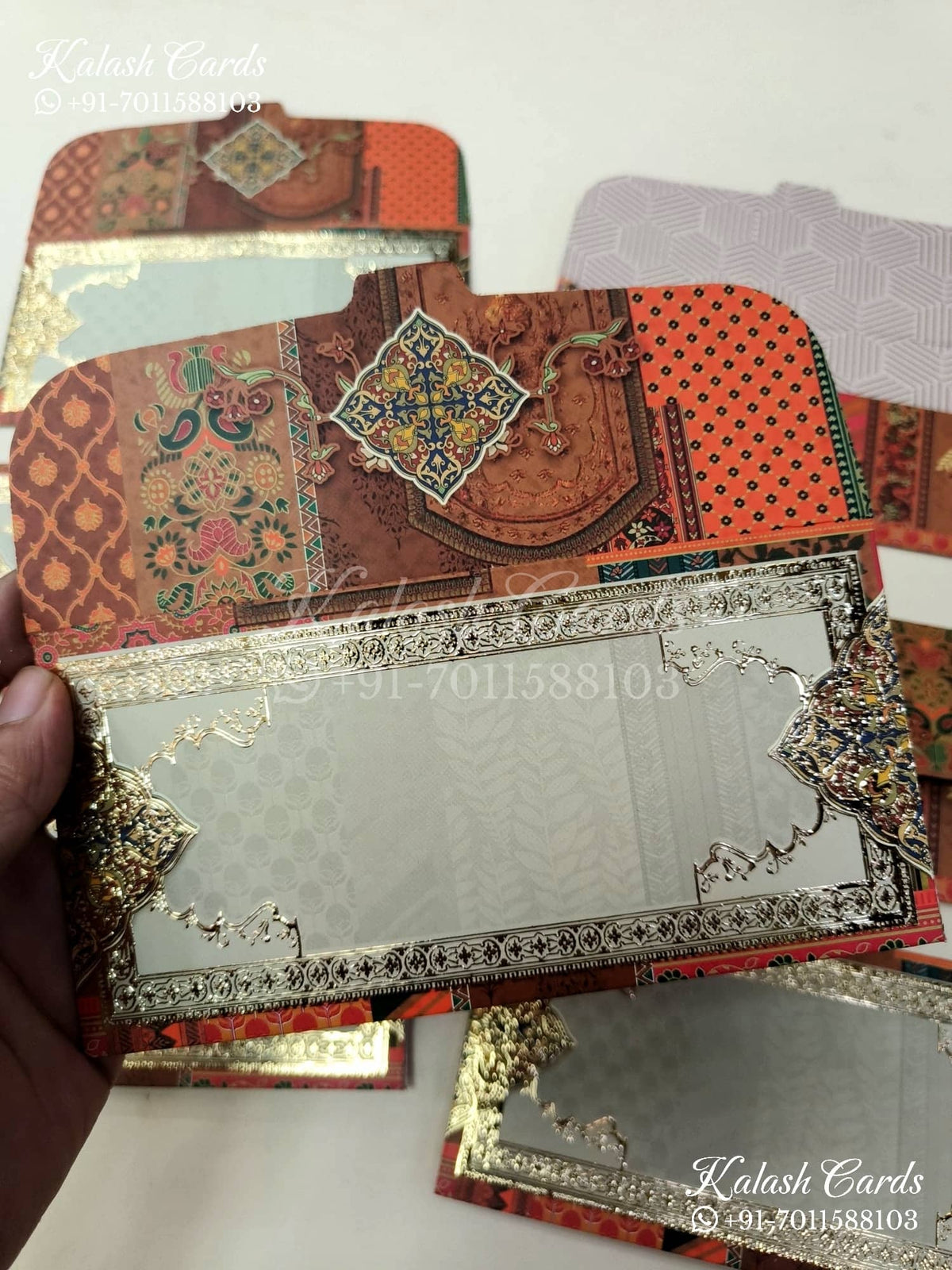 KL136E Premium 3D Gold Foil Designer Shagun Money Envelopes-Kalash Cards