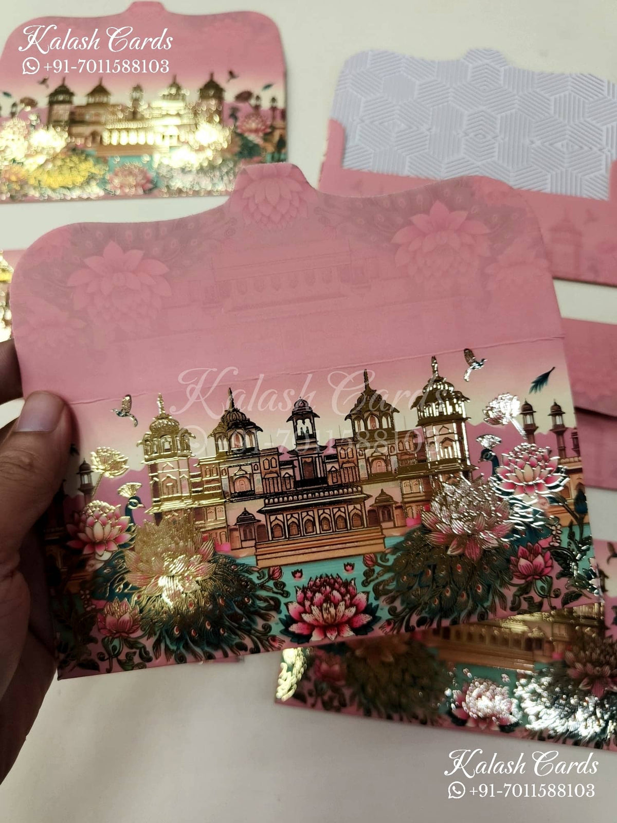 KL137E Premium 3D Gold Foil Designer Shagun Money Envelopes-Kalash Cards