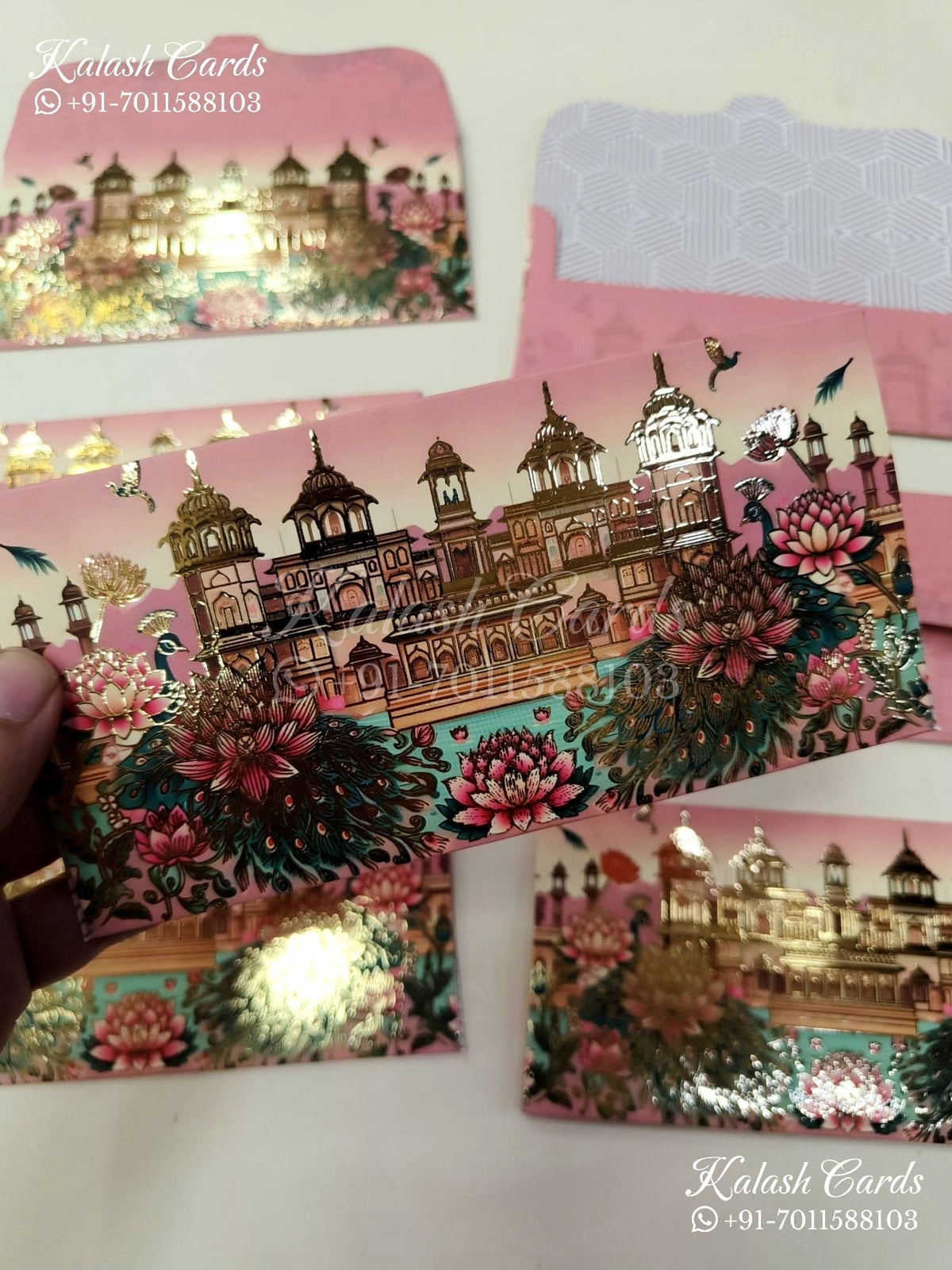 KL137E Premium 3D Gold Foil Designer Shagun Money Envelopes-Kalash Cards