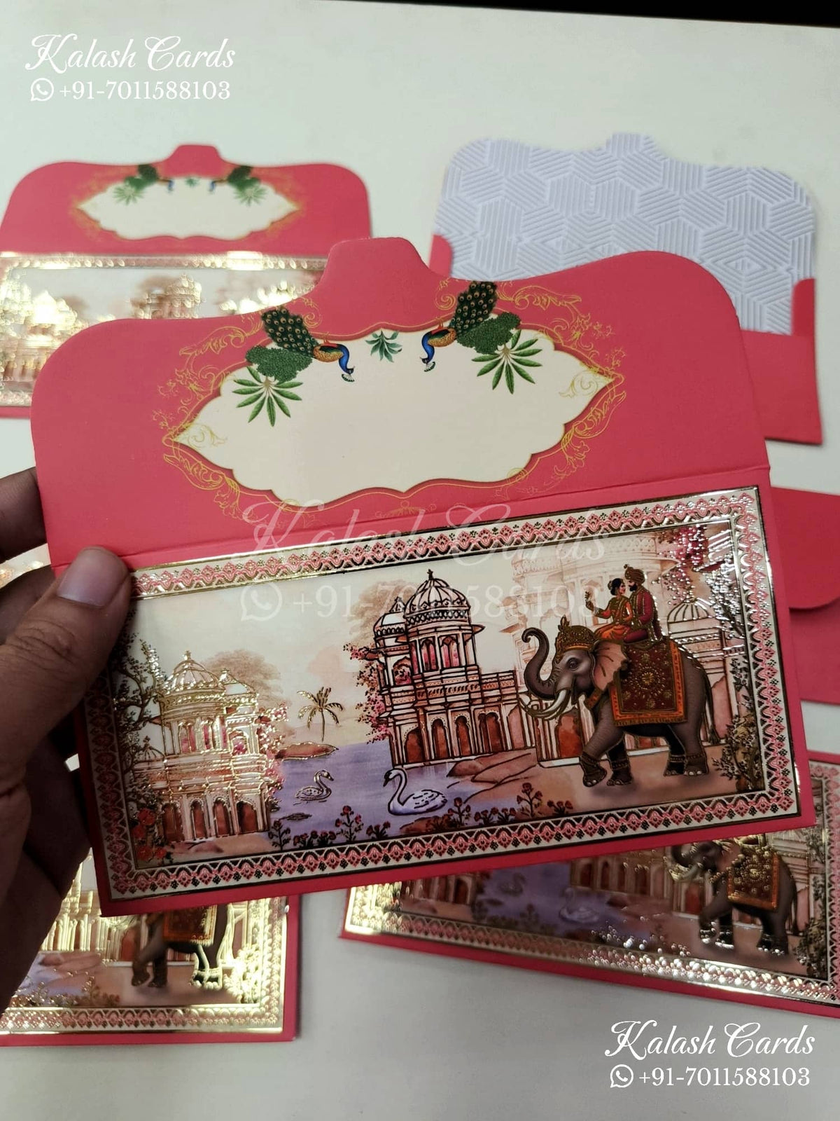 KL138E Premium 3D Gold Foil Designer Shagun Money Envelopes-Kalash Cards