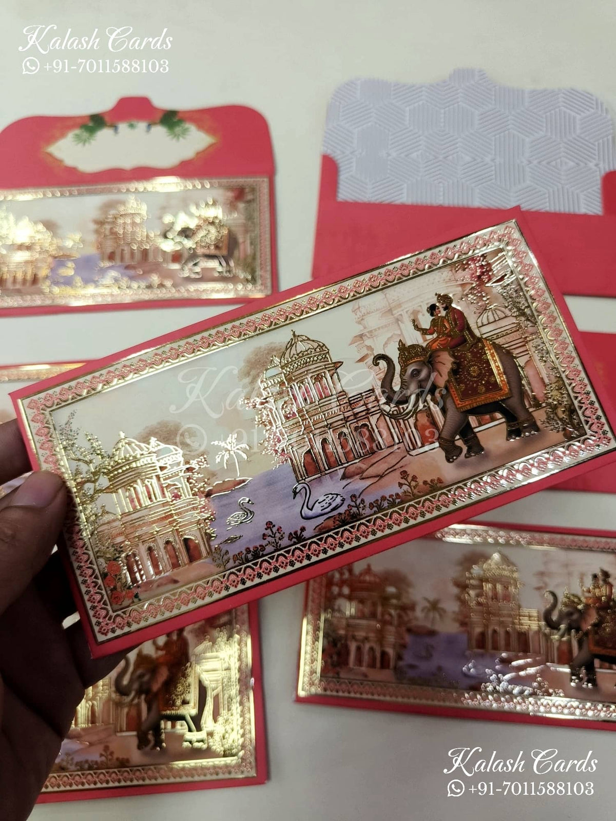KL138E Premium 3D Gold Foil Designer Shagun Money Envelopes-Kalash Cards