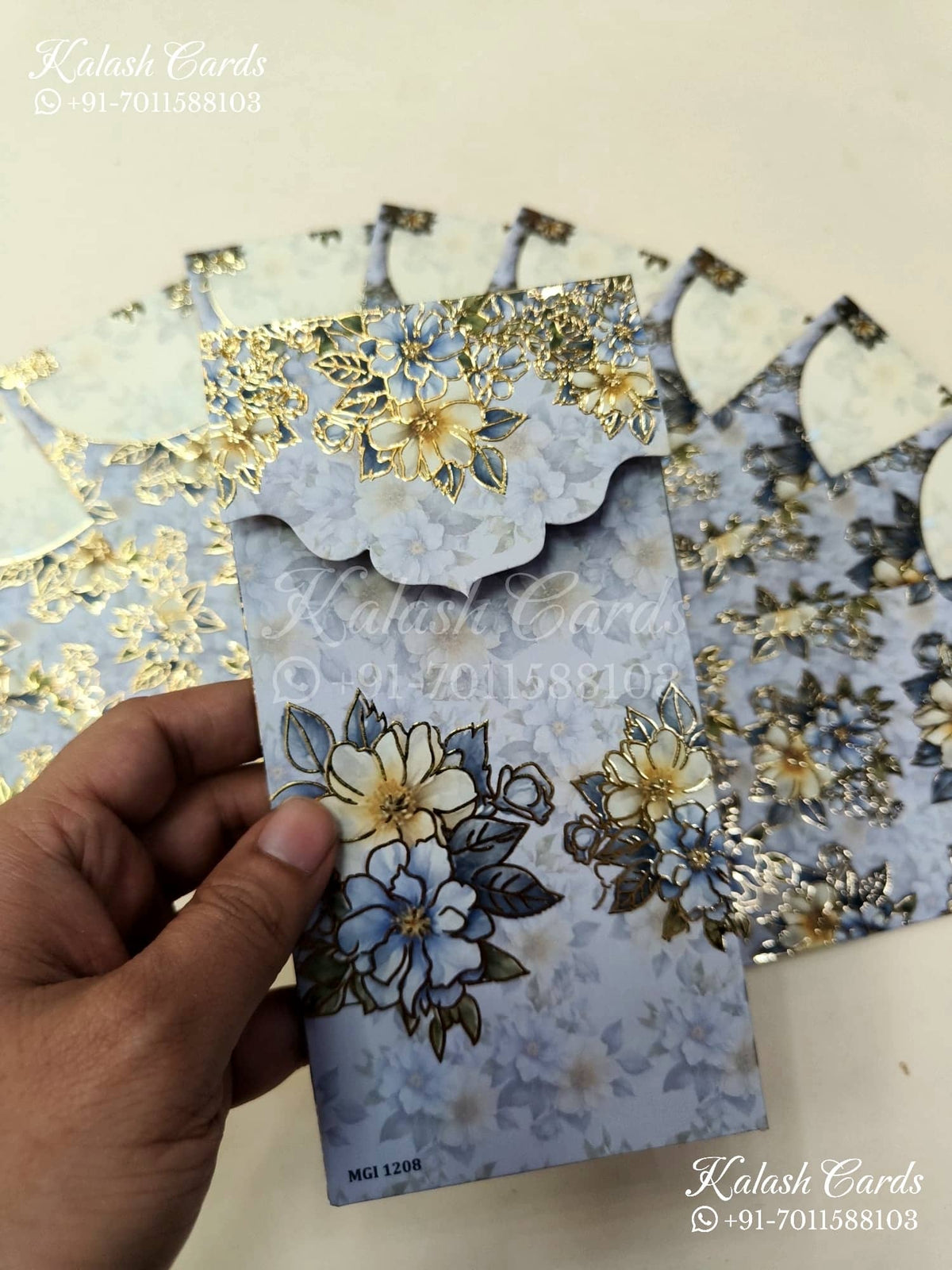KL140E Premium 3D Gold Foil Designer Shagun Money Envelopes-Kalash Cards