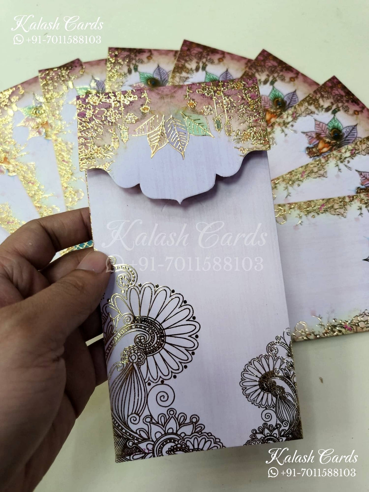 KL141E Premium 3D Gold Foil Designer Shagun Money Envelopes-Kalash Cards