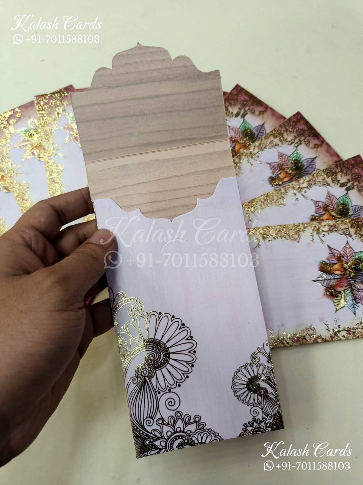KL141E Premium 3D Gold Foil Designer Shagun Money Envelopes-Kalash Cards