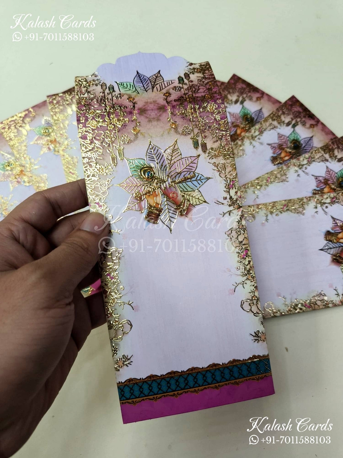 KL141E Premium 3D Gold Foil Designer Shagun Money Envelopes-Kalash Cards