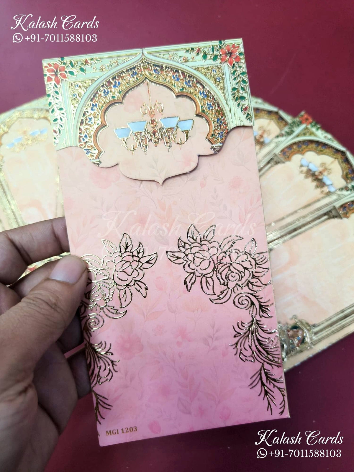 KL147E Premium 3D Gold Foil Designer Shagun Money Envelopes-Kalash Cards