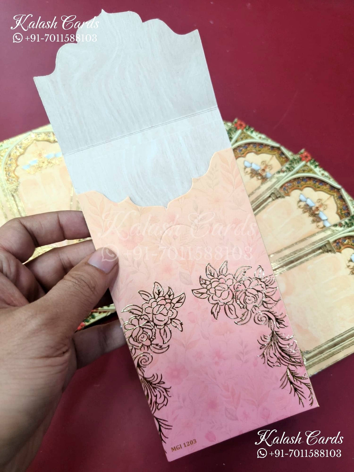 KL147E Premium 3D Gold Foil Designer Shagun Money Envelopes-Kalash Cards