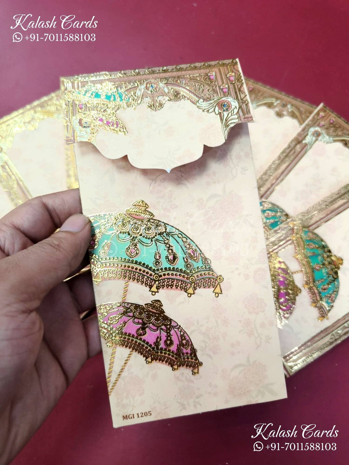 KL148E Premium 3D Gold Foil Designer Shagun Money Envelopes-Kalash Cards