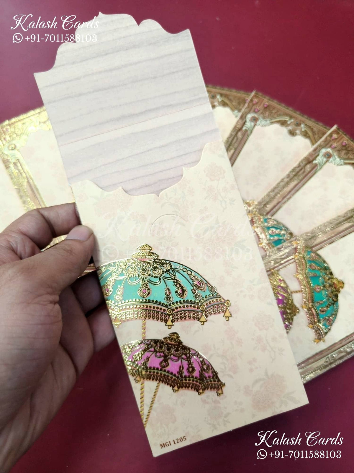 KL148E Premium 3D Gold Foil Designer Shagun Money Envelopes-Kalash Cards