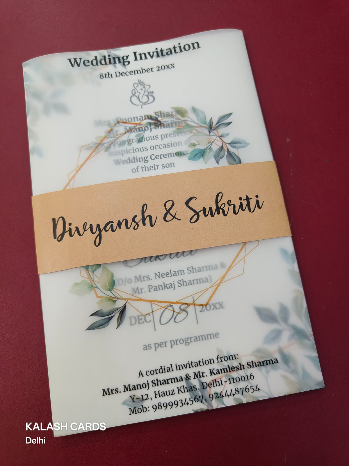 KL2094 Translucent Cover Luxury Wedding Card (2 Page)-Kalash Cards