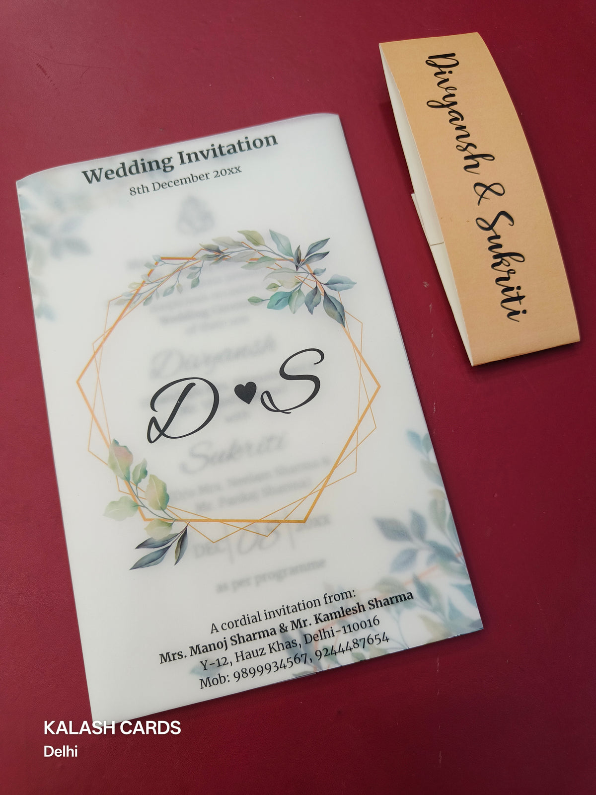 KL2094 Translucent Cover Luxury Wedding Card (2 Page)-Kalash Cards