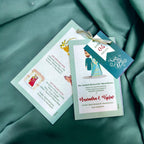 KL2096R Luxury Paper Wedding Card with Tag and Ribbon - Kalash Cards